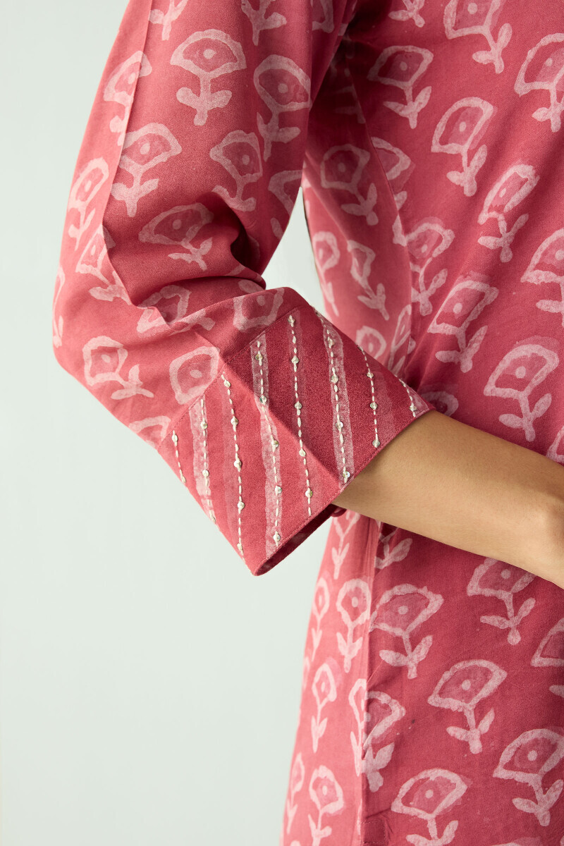 Pink Hand Block Printed Straight Modal Kurta