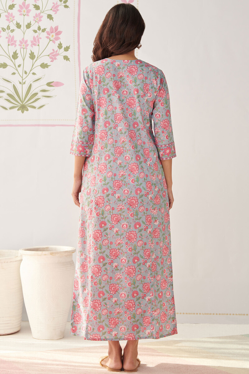 Blue Hand Printed Cotton Kaftan