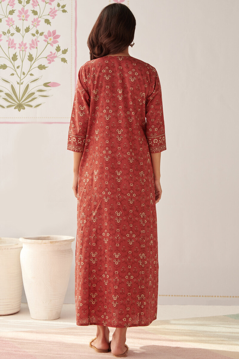 Red Hand Printed Cotton Kaftan