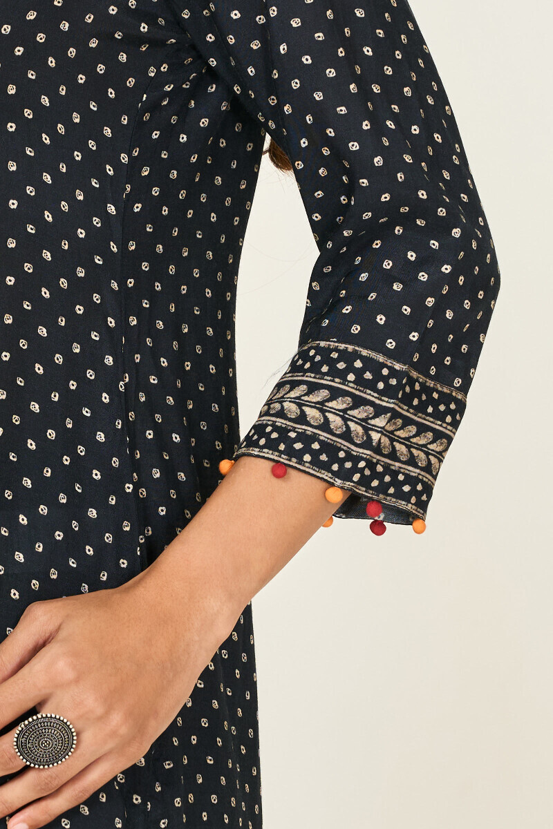 Black Printed Straight Viscose Kurta