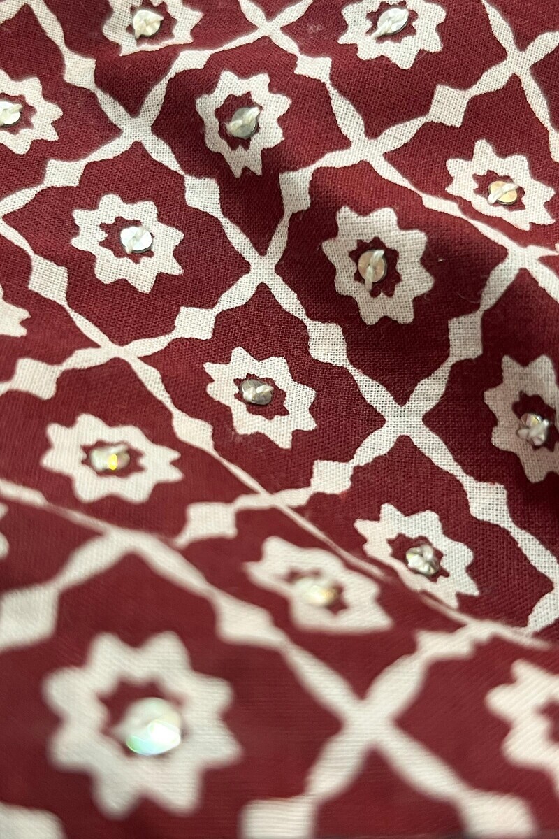 Maroon Hand Printed Cotton Kaftan