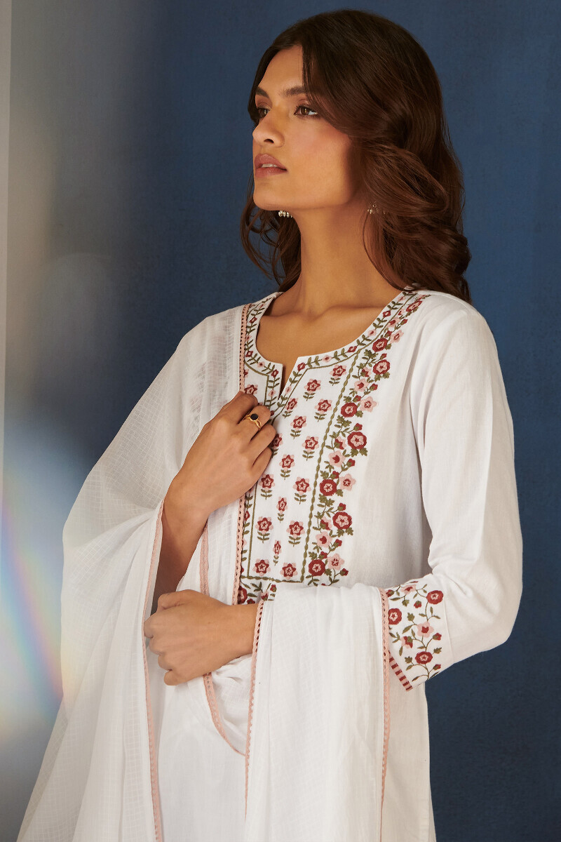 White Handcrafted Straight Cotton Flax Kurta