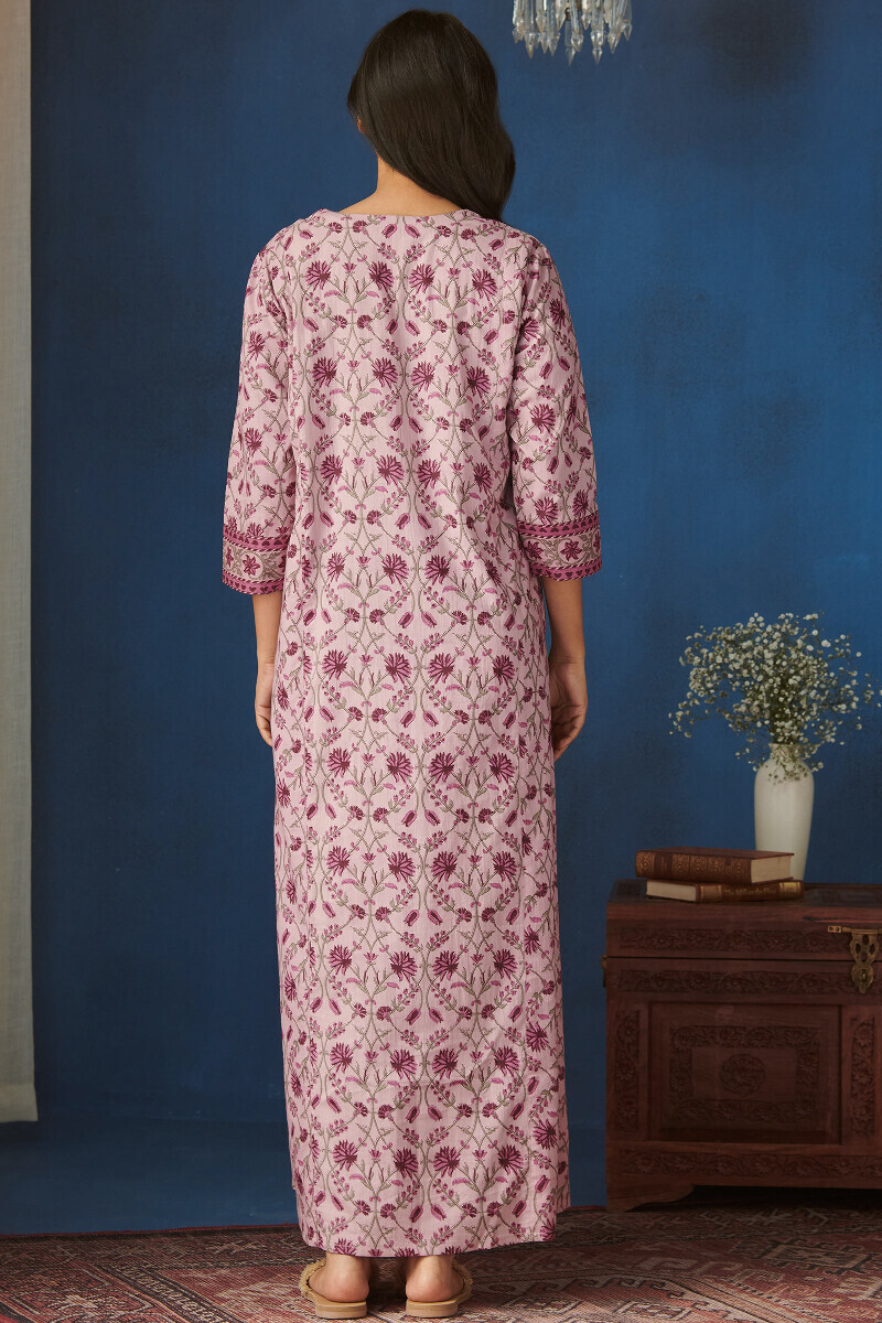 Pink Hand Printed Cotton Kaftan