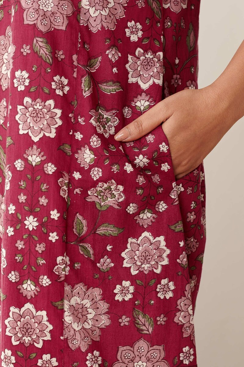 Red Hand Printed Cotton Kaftan