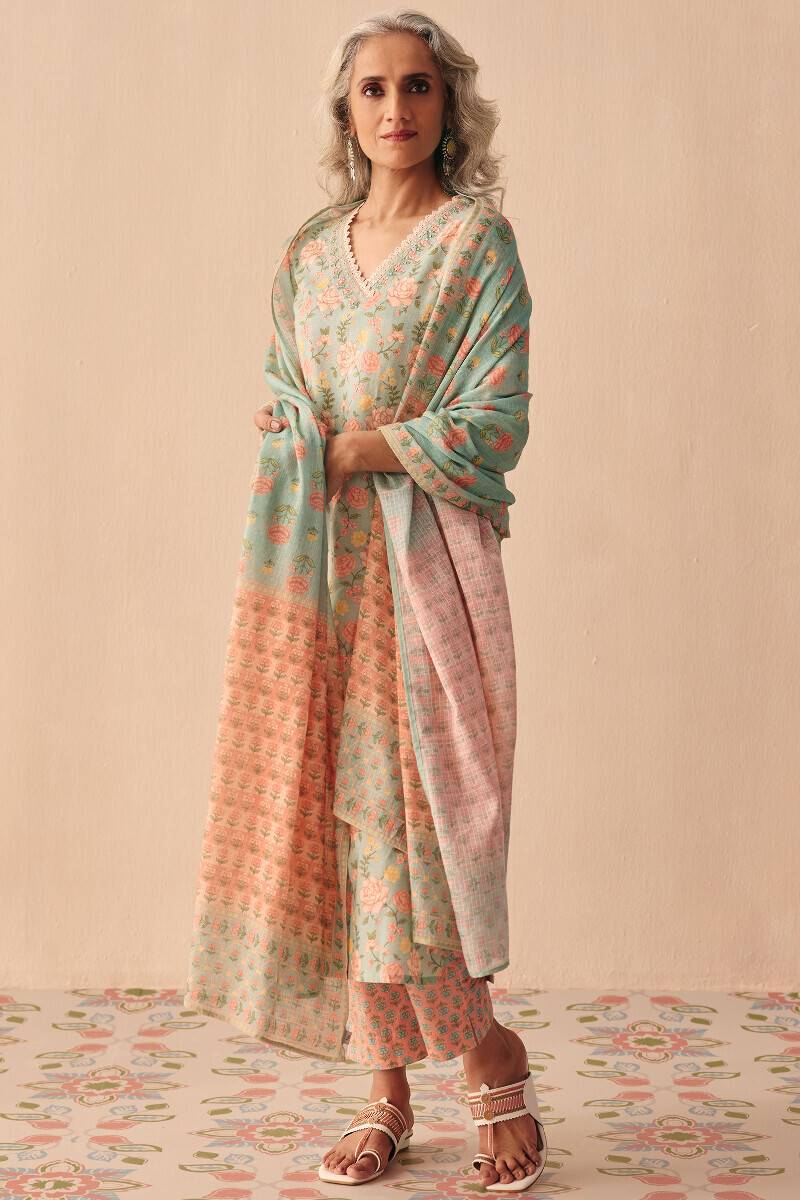 Pink Printed Cotton Narrow Pants