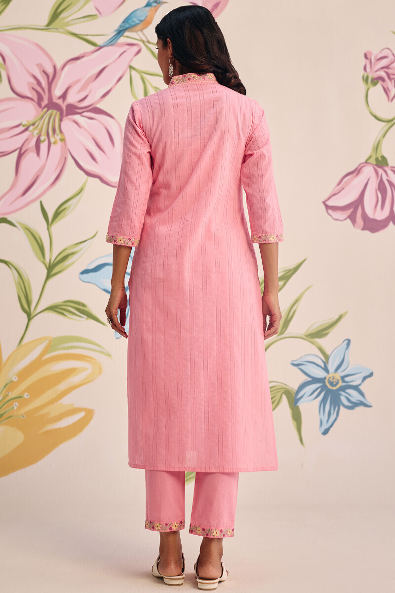 Pink Handcrafted Straight Cotton Dobby Kurta