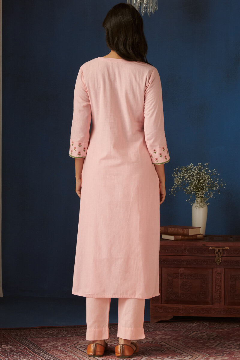 Pink Handcrafted Straight Cotton Kurta