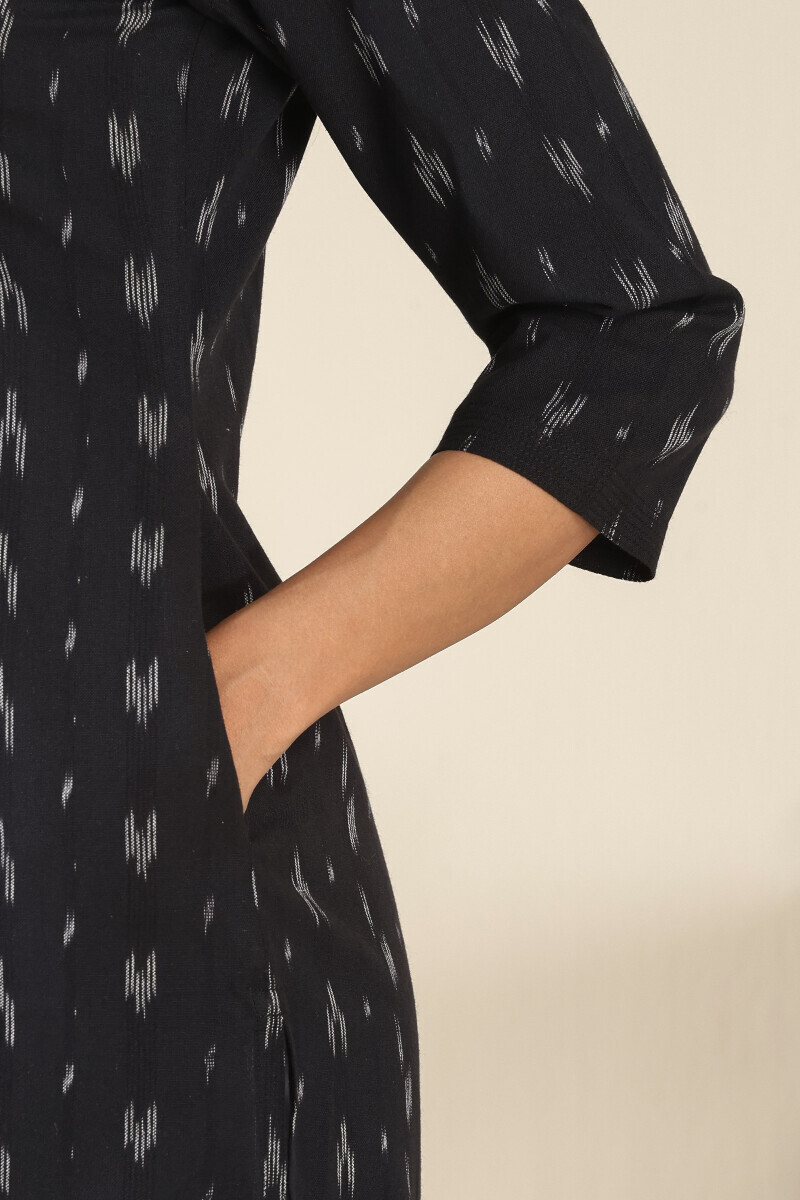 Black Handcrafted Straight Cotton Polyester Kurta