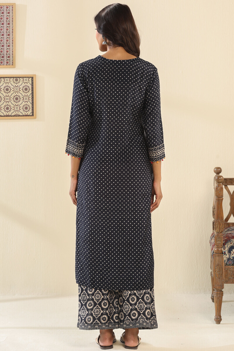 Black Printed Straight Viscose Kurta