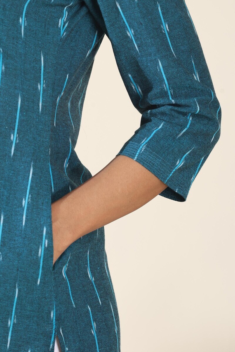 Blue Handcrafted Straight Cotton Polyester Kurta