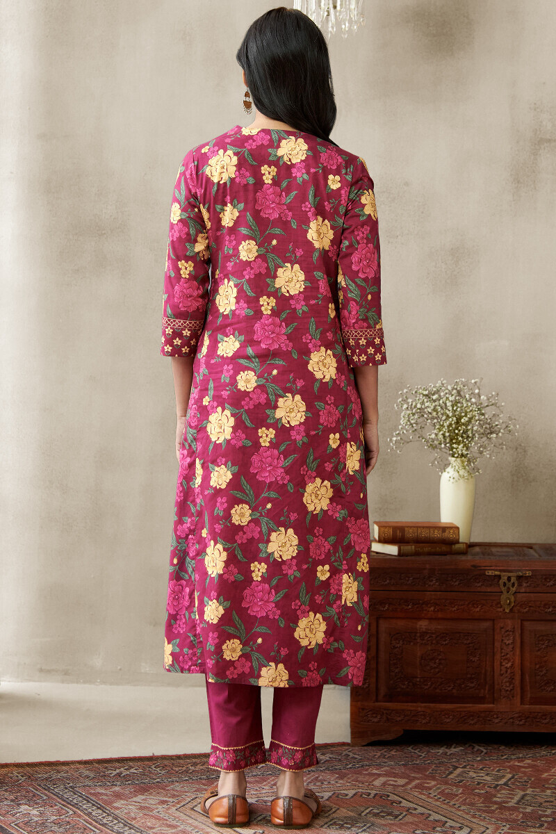 Pink Printed Straight Cotton Kurta