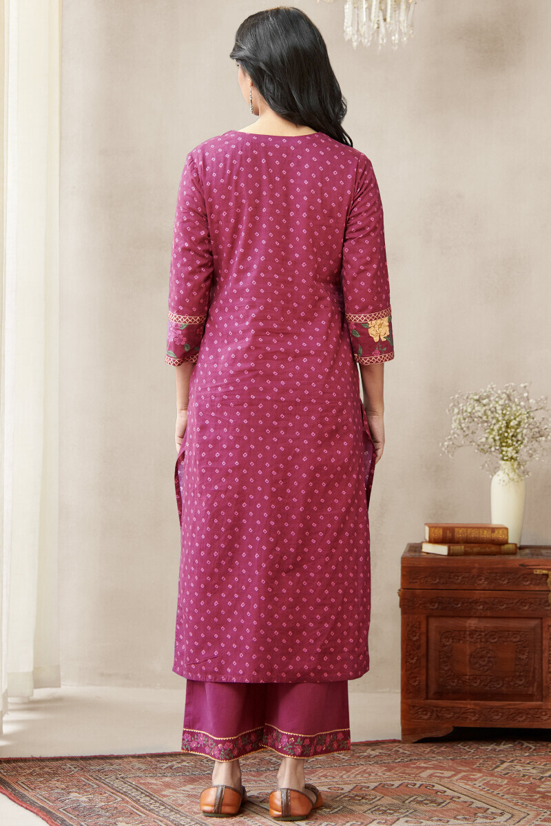 Pink Printed Straight Cotton Kurta