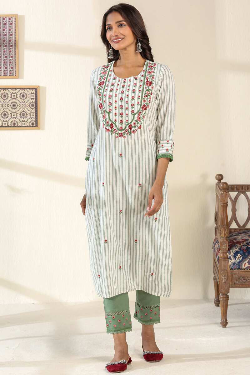 Off-White Handcrafted Straight Cotton Kurta