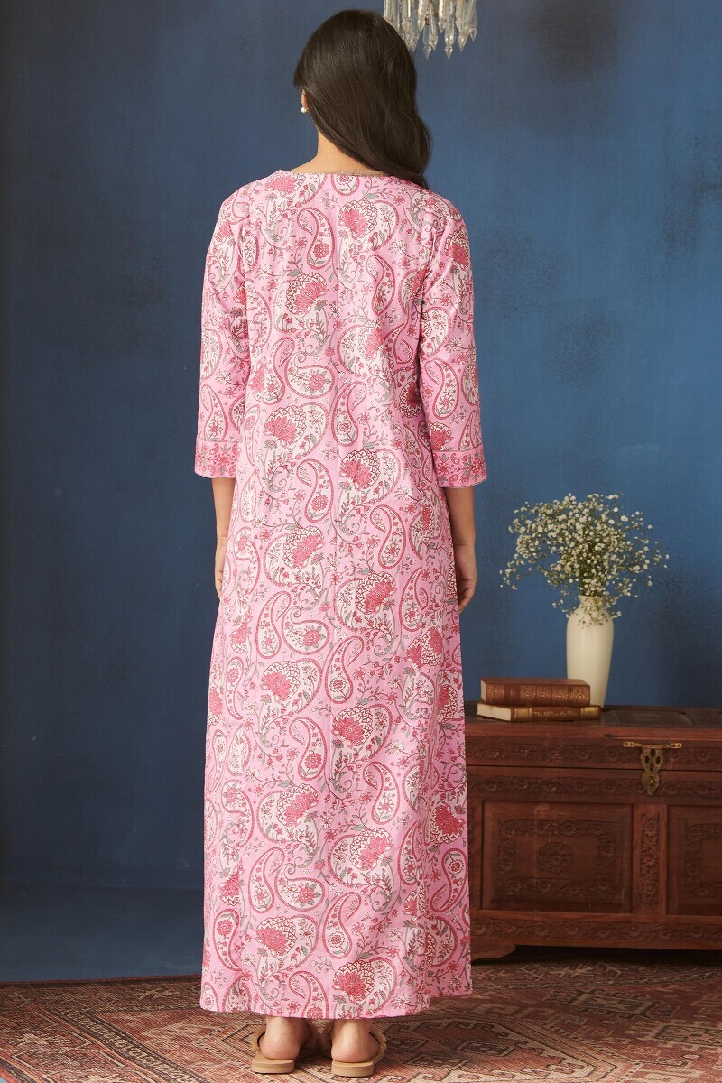 Pink Hand Printed Cotton Kaftan