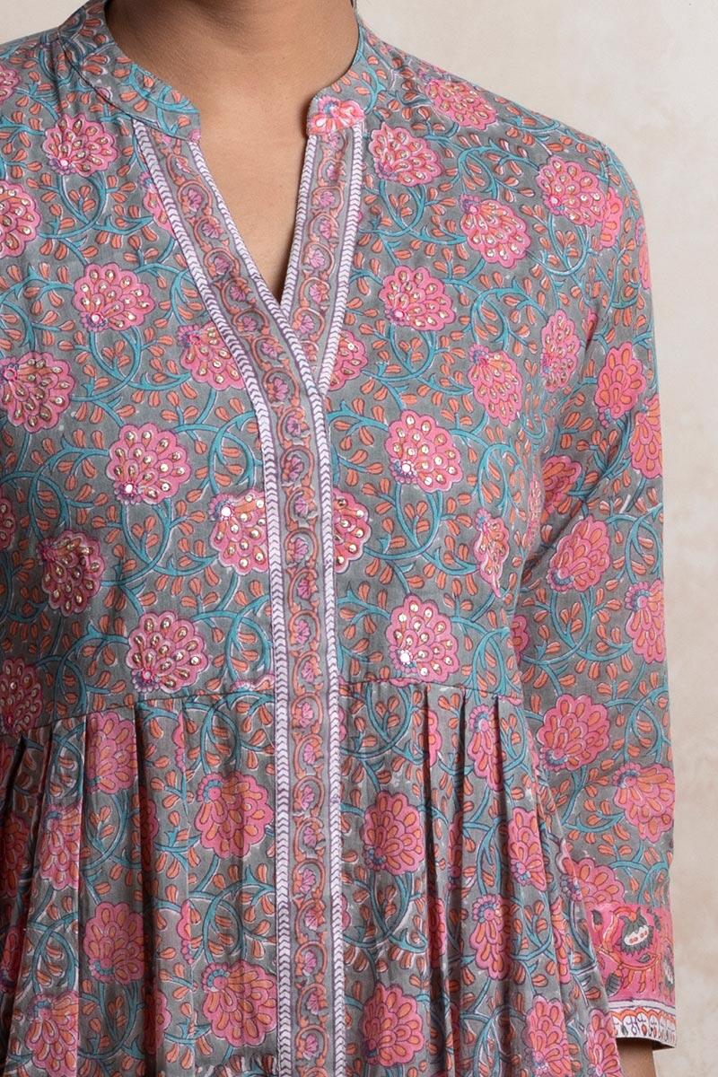 Sanganeri Block Printed A-line Cotton Kurta