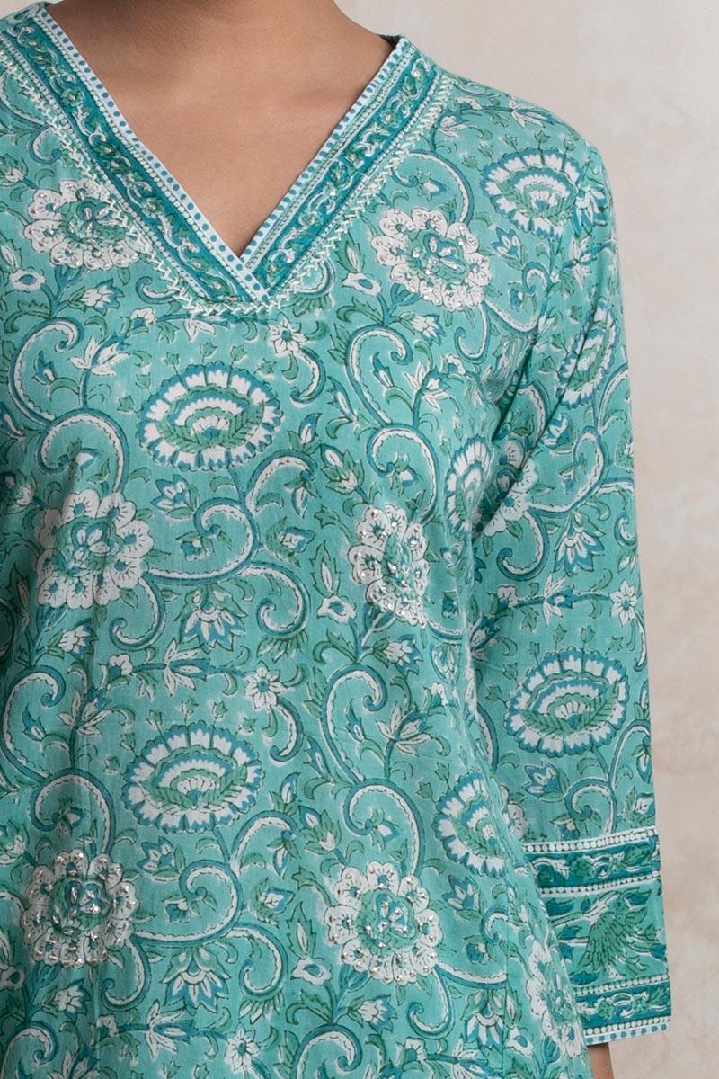 Sanganeri Block Printed Straight Cotton Kurta