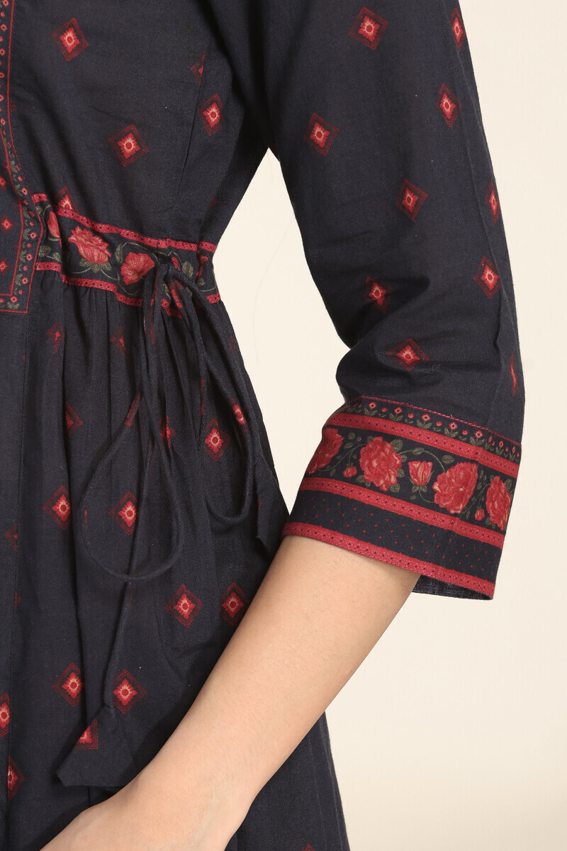 Black Printed A-Line Cotton Kurta