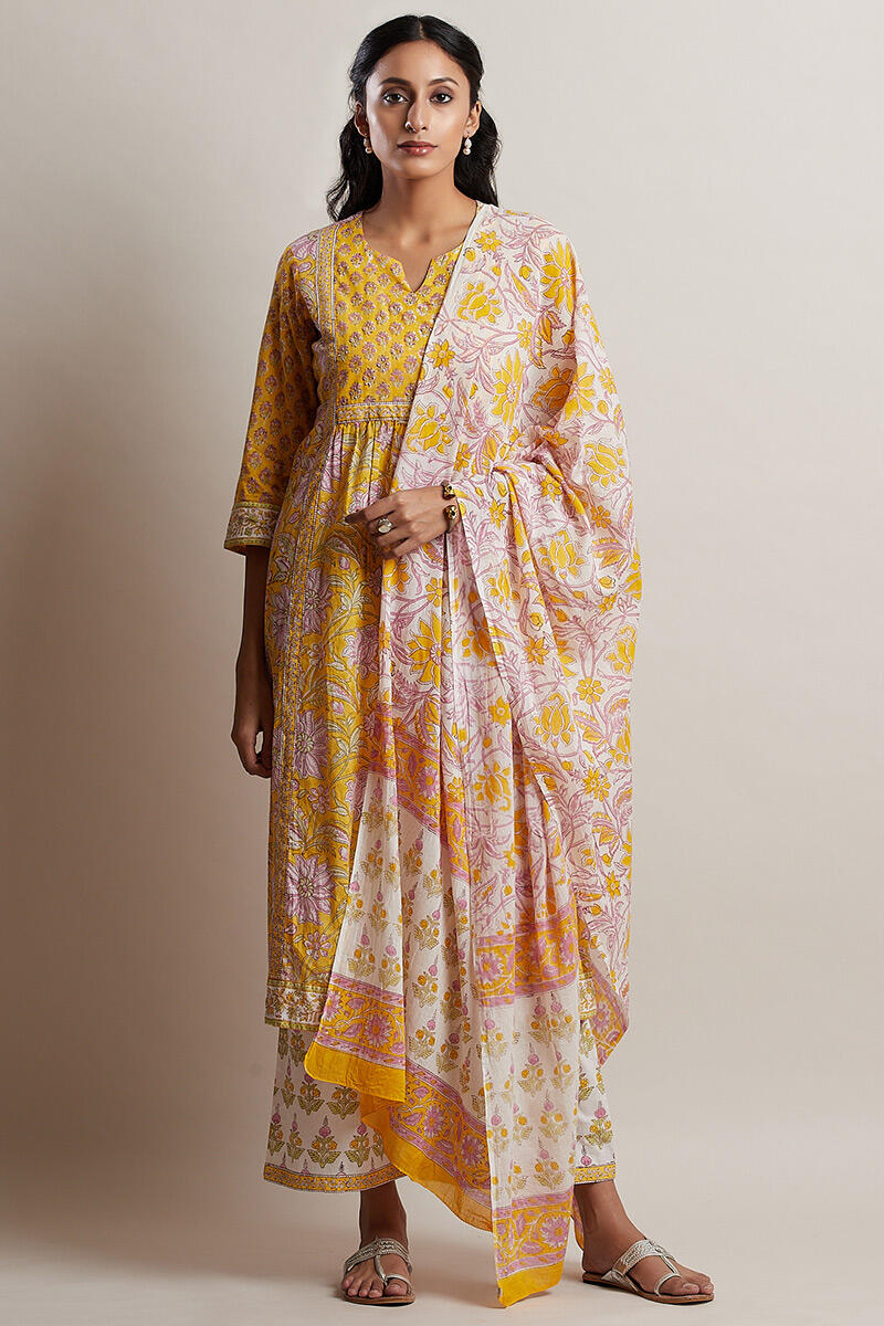 Sanganeri Block Printed A-line Cotton Kurta