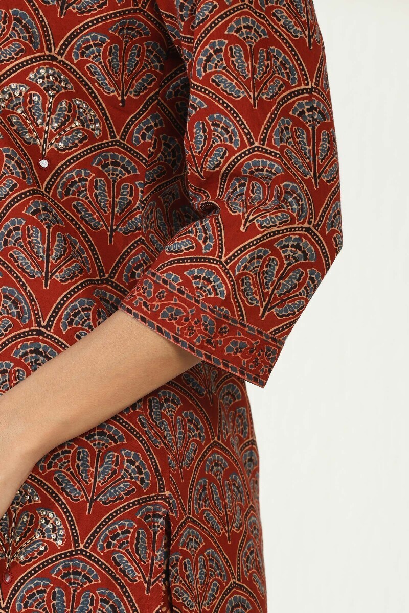 Ajrakh Hand Block-Printed Straight Cotton Kurta