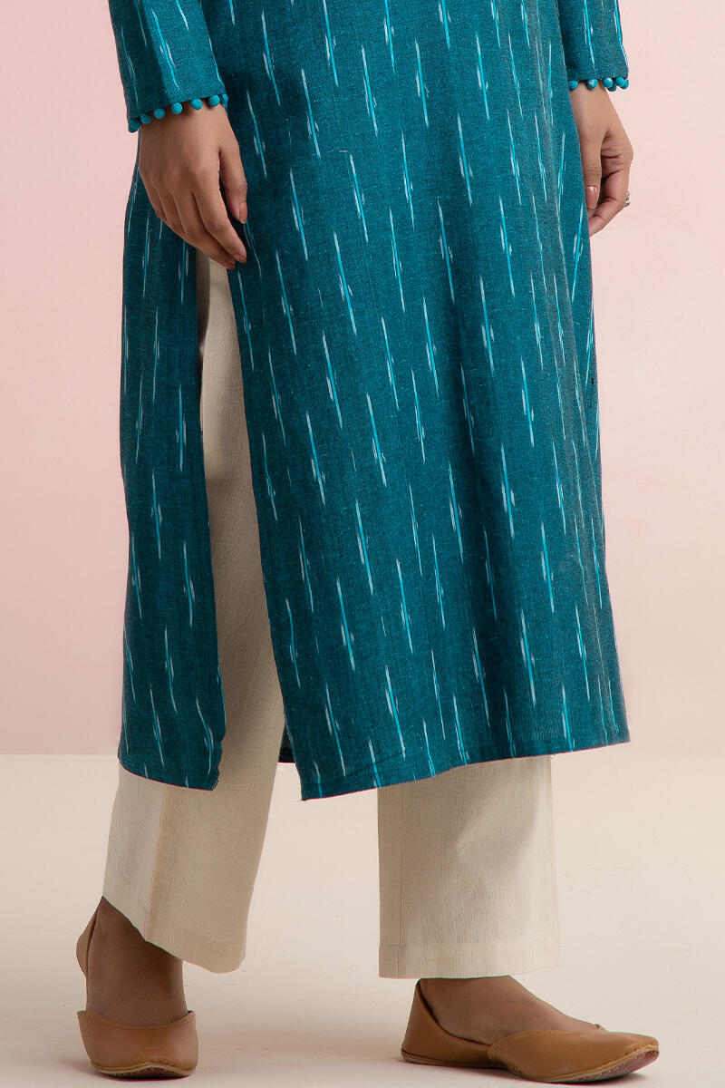 Blue Handcrafted Straight Cotton Kurta