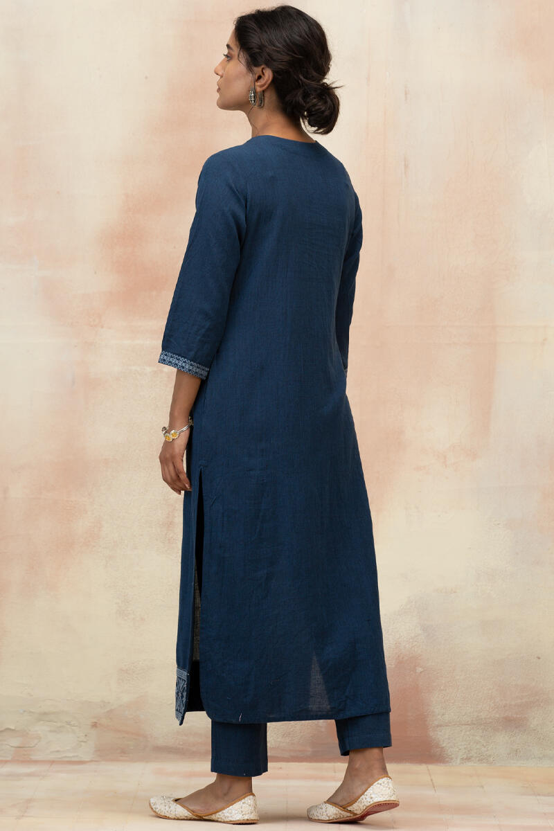 Blue Handcrafted Straight Cotton Kurta