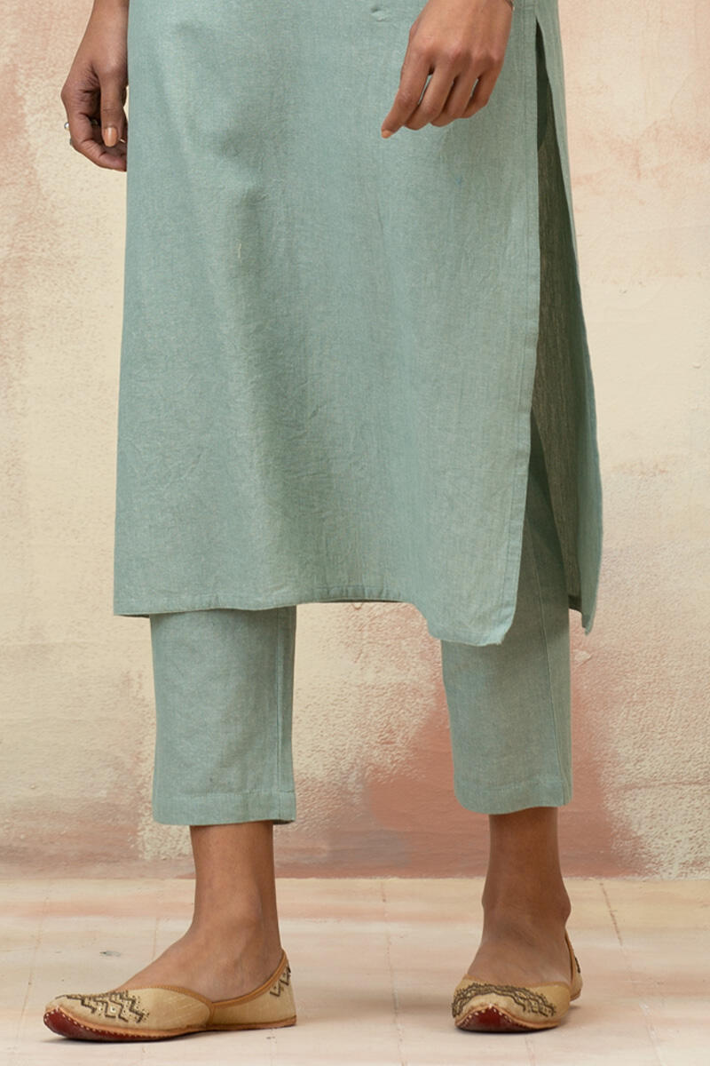 Green Handcrafted Straight Cotton Kurta