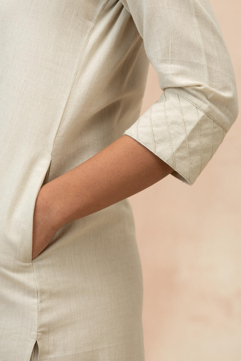 Beige Handcrafted Straight Cotton Kurta