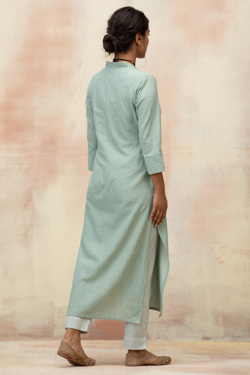 Blue Handcrafted Straight Cotton Kurta