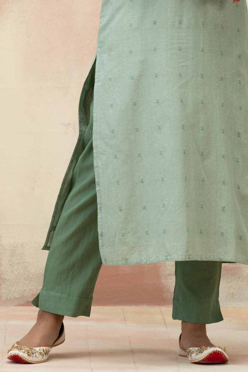 Green Handcrafted Straight Cotton Kurta