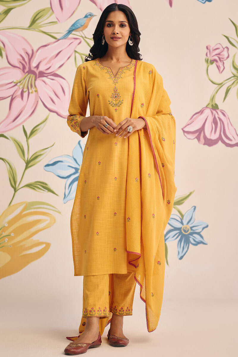 Yellow Handcrafted Kota Dupatta