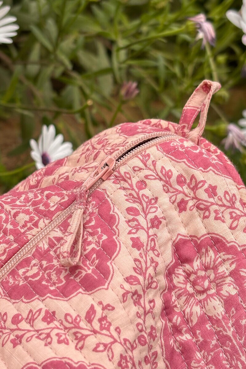 Pink Hand Printed Cotton Slub Holdall Bag