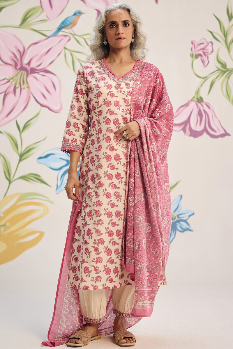 Pink Hand Block Printed Cotton Dupatta