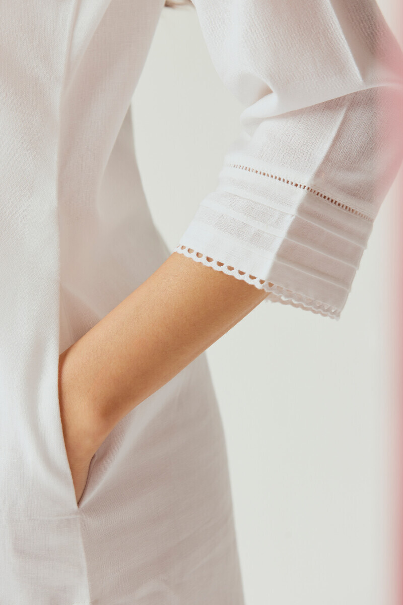 White Handcrafted Straight Cotton Flax Kurta