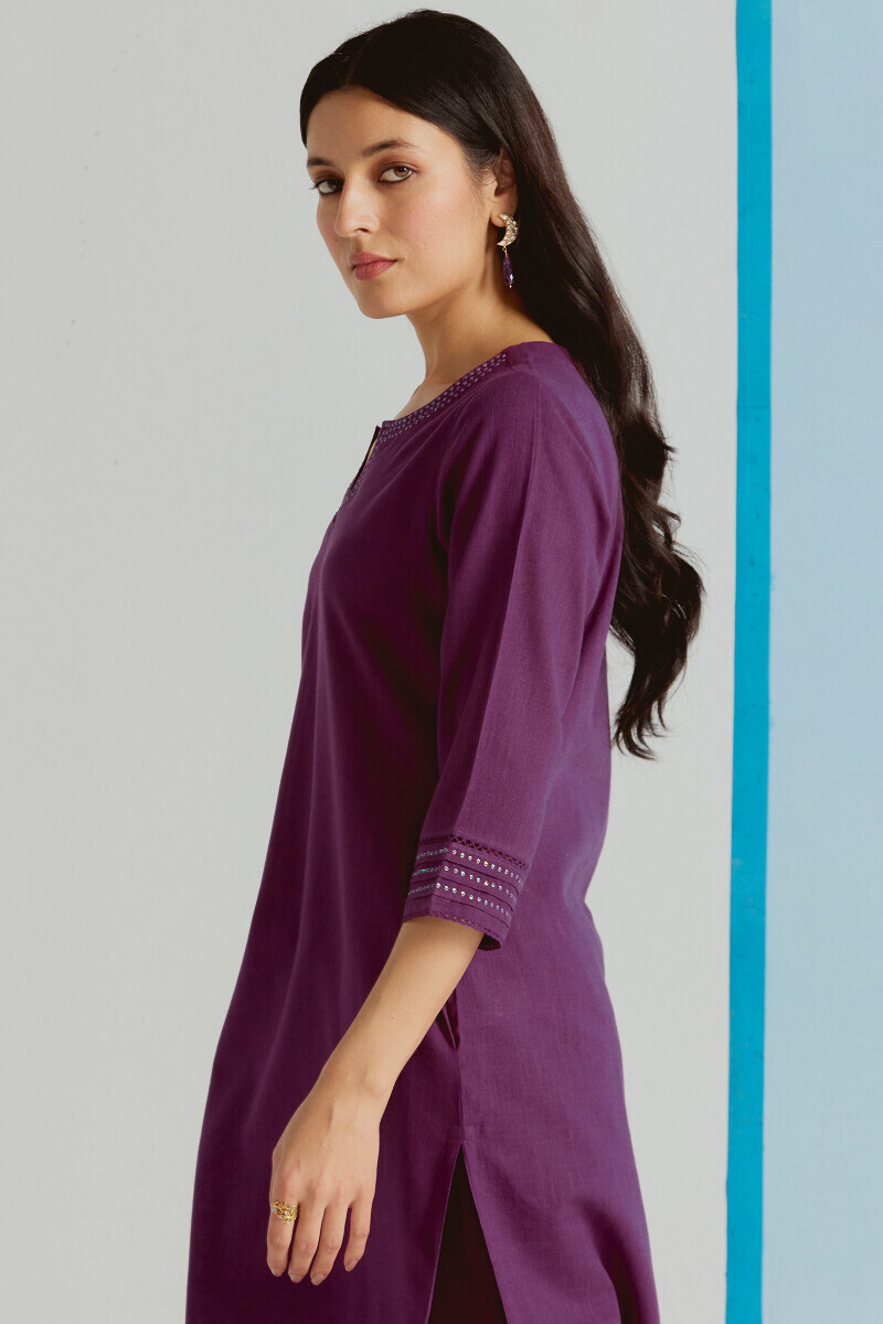 Purple Handcrafted Straight Gauze Slub Kurta