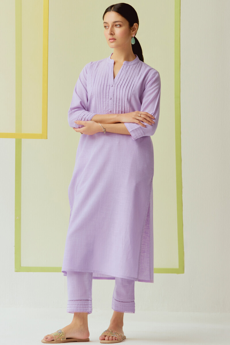 Purple Handcrafted Gauze Slub Narrow Pants