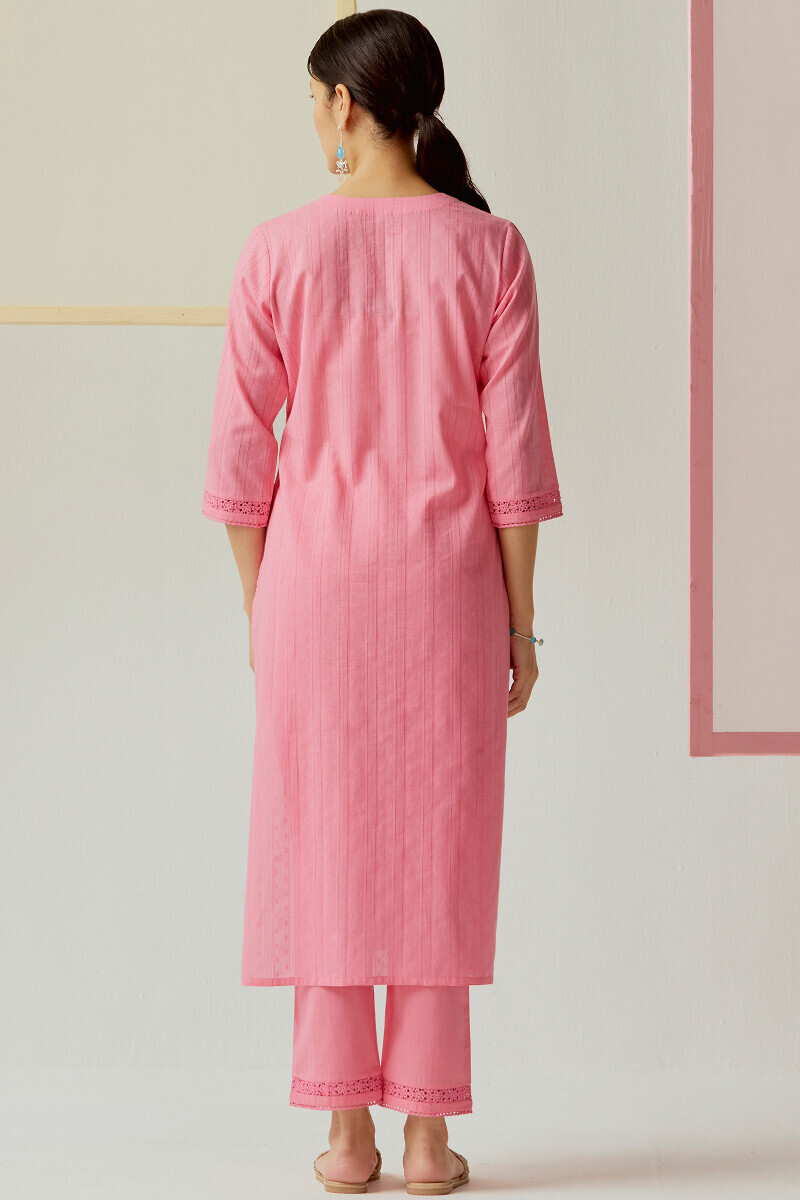 Pink Handcrafted Straight Cotton Dobby Kurta