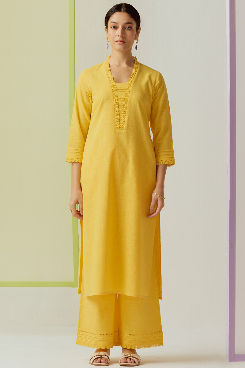 Yellow Handcrafted Straight Gauze Slub Kurta