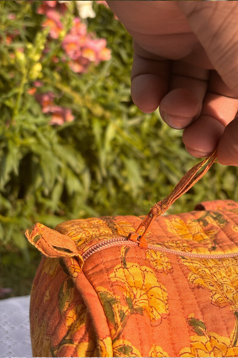 Peach Hand Block Printed Cotton Holdall Bag