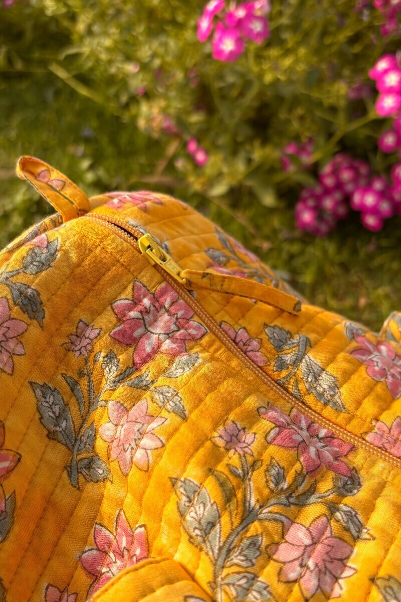 Yellow Hand Block Printed Cotton Holdall Bag
