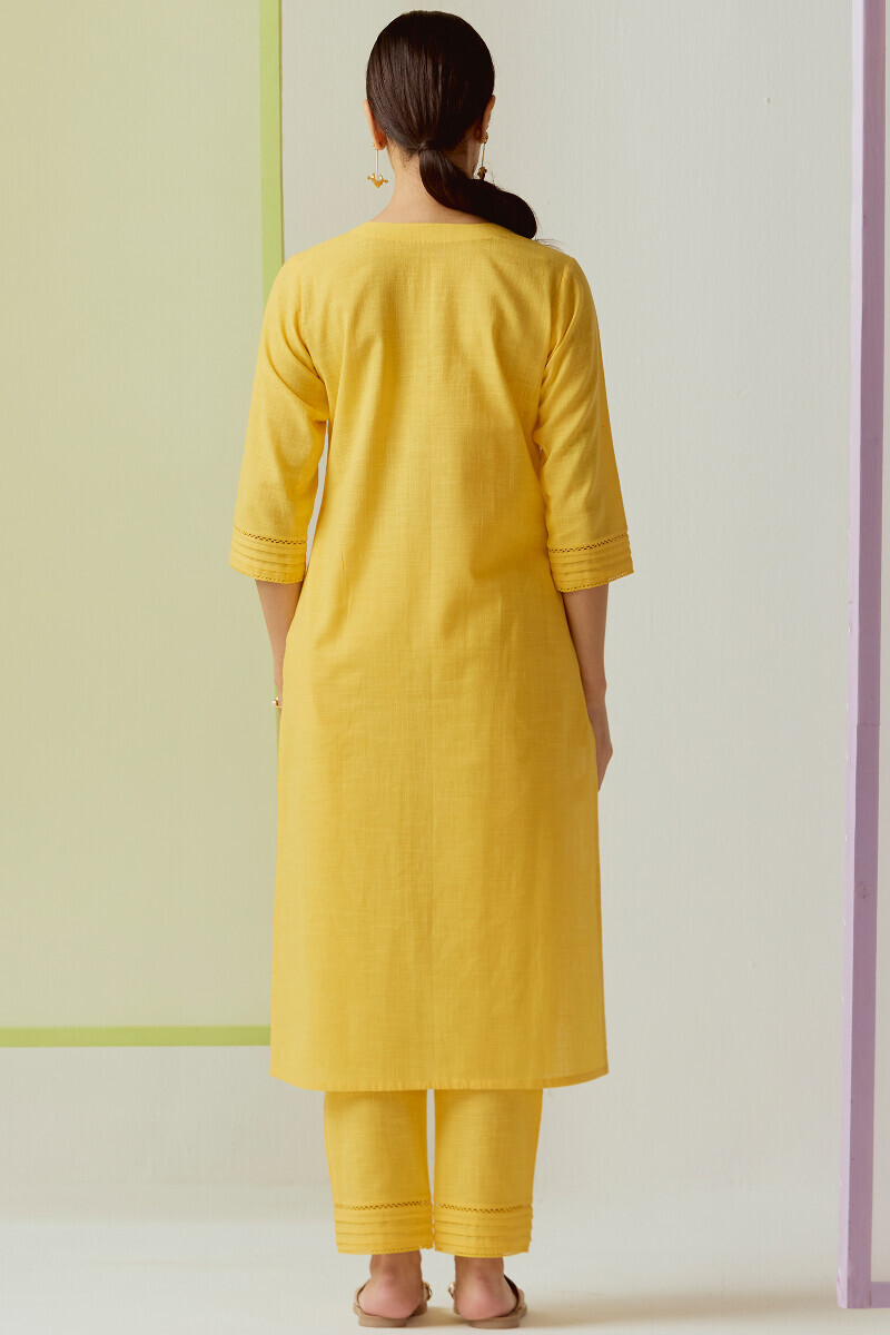 Yellow Handcrafted Straight Gauze Slub Kurta
