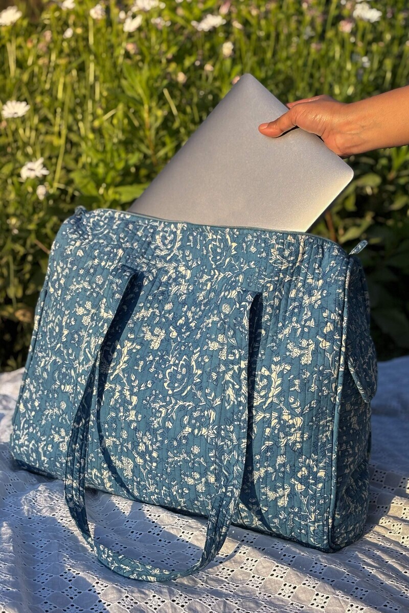Indigo Hand Block Printed Cotton Holdall Bag
