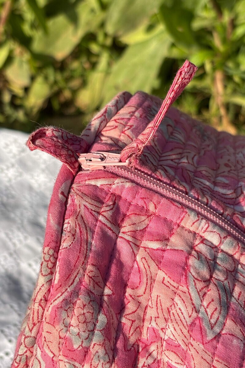 Pink Hand Block-Printed Cotton Duffel Bag
