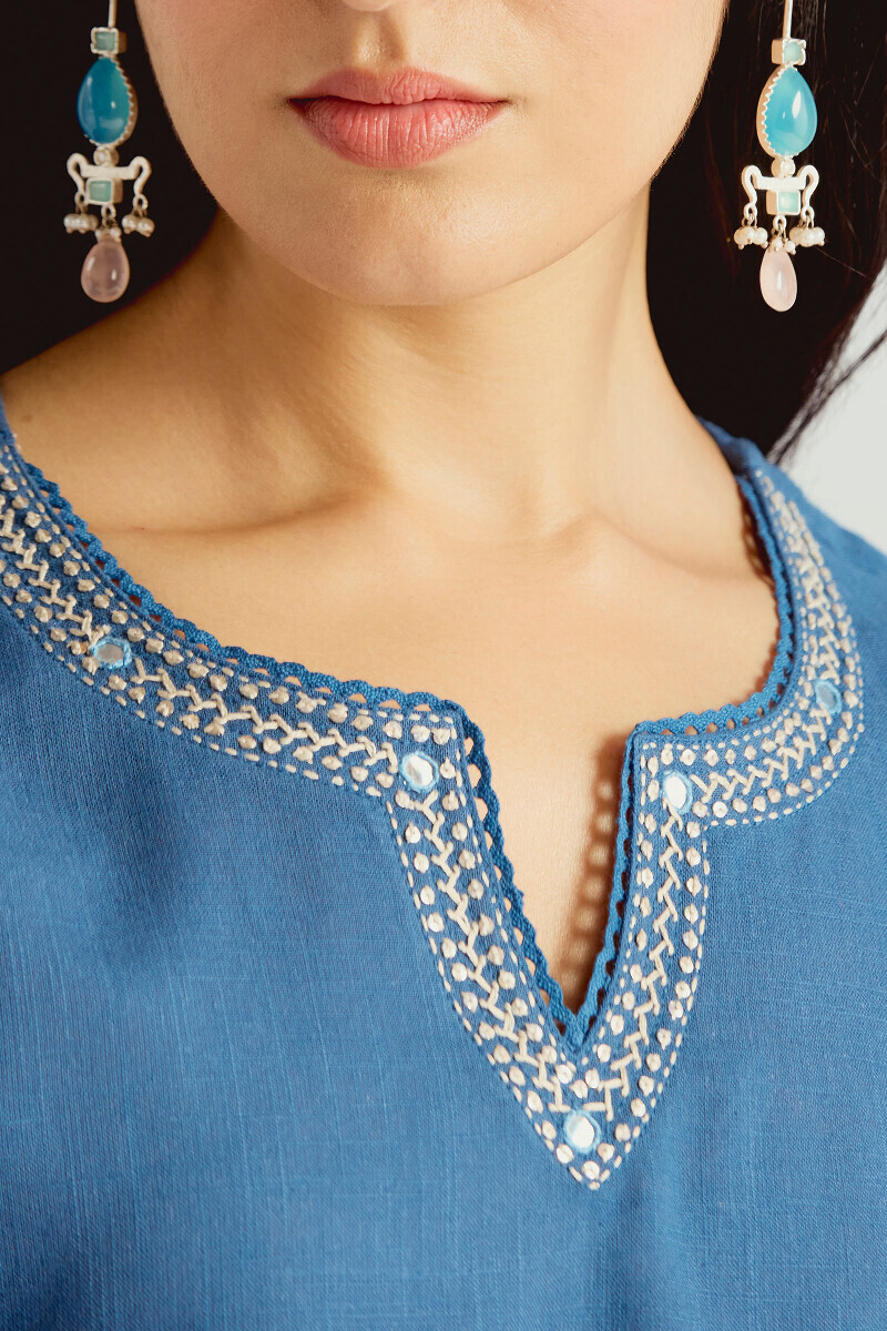Blue Handcrafted Straight Gauze Slub Kurta