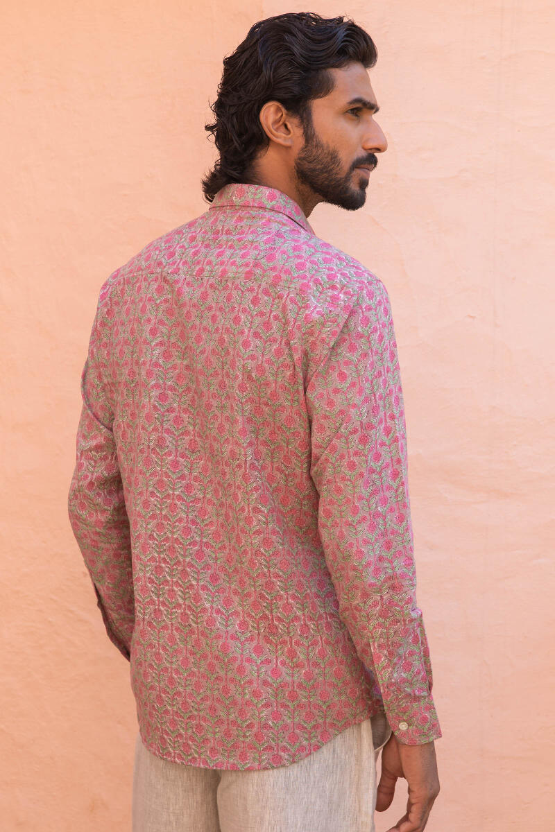 Peach Block Printed Cotton Shirt