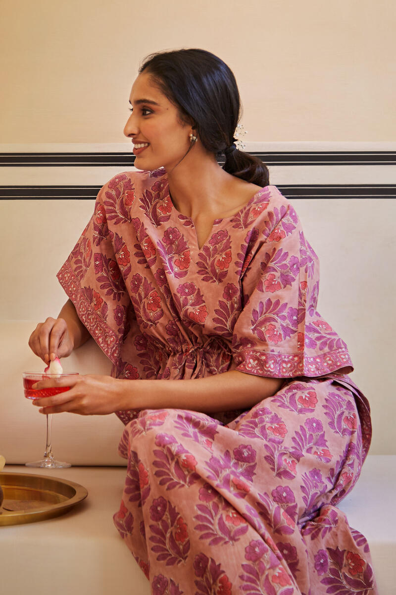 Brown Block Printed Cotton Kaftan