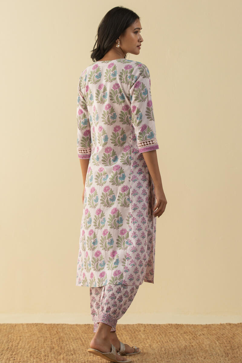 Purple Block Printed Straight Cotton Kurta