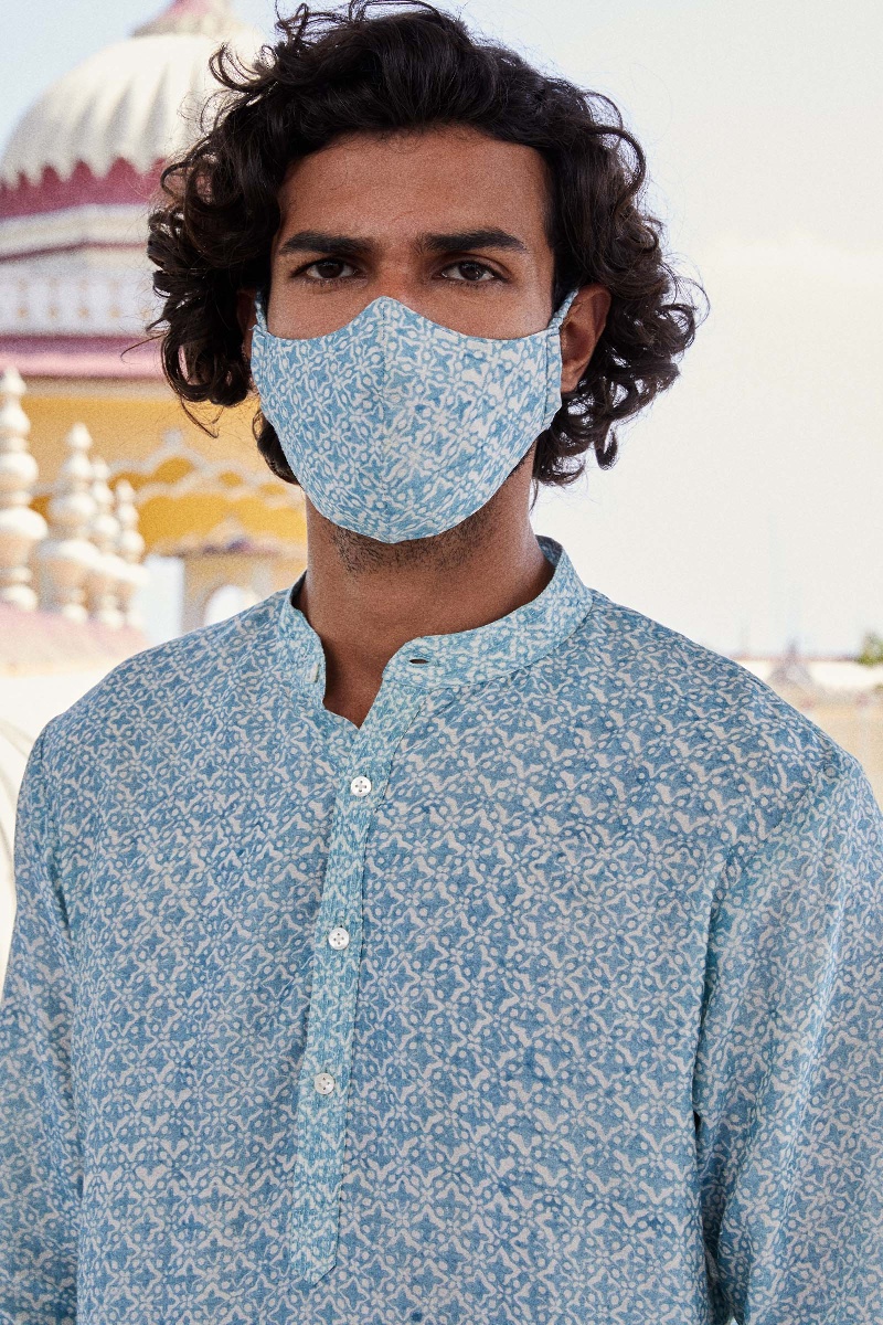 Blue Block Printed Chanderi Kurta