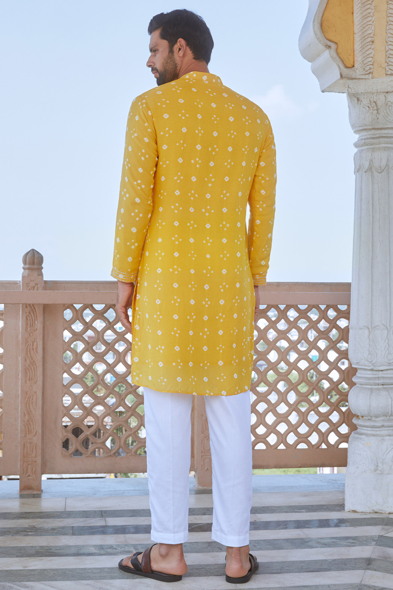 Yellow Printed Modal Kurta