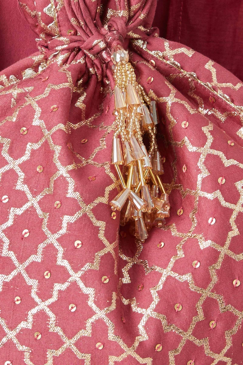 Red Handcrafted Kota Silk Brocade Potli Bag