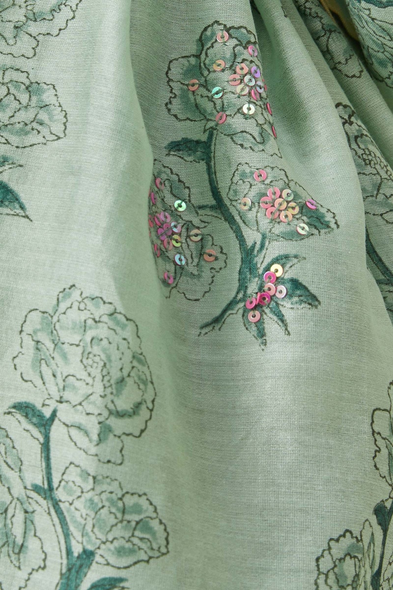 Green Block Printed Chanderi Dupatta
